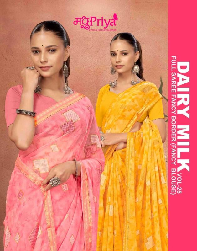 Madhupriya Daily Milk Vol 25 Series 1001-1008 Chiffon Fancy Printed Wholesale Sarees in Surat