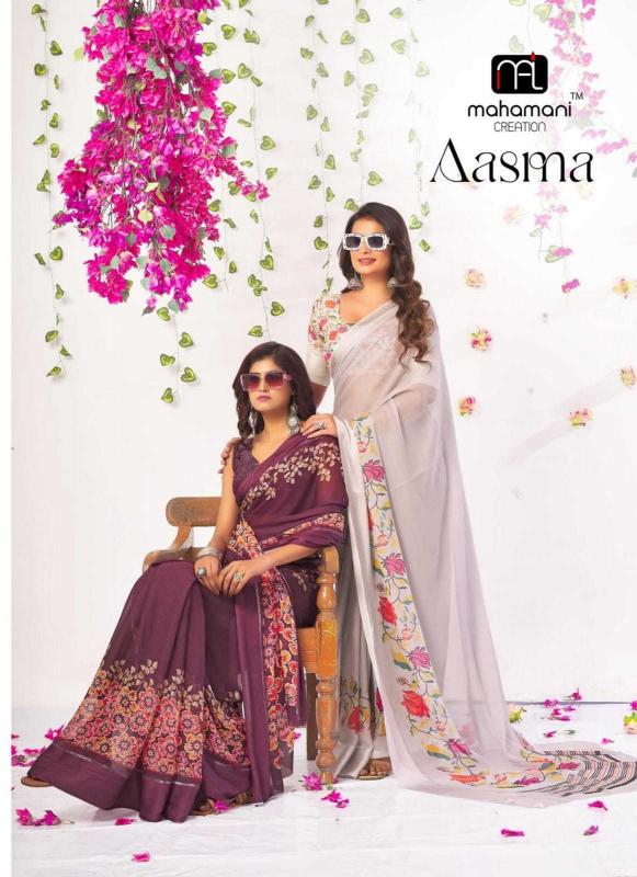 Mahamani Creation Aasma Series 1001-1011 Satin Wholesale Sarees in Surat