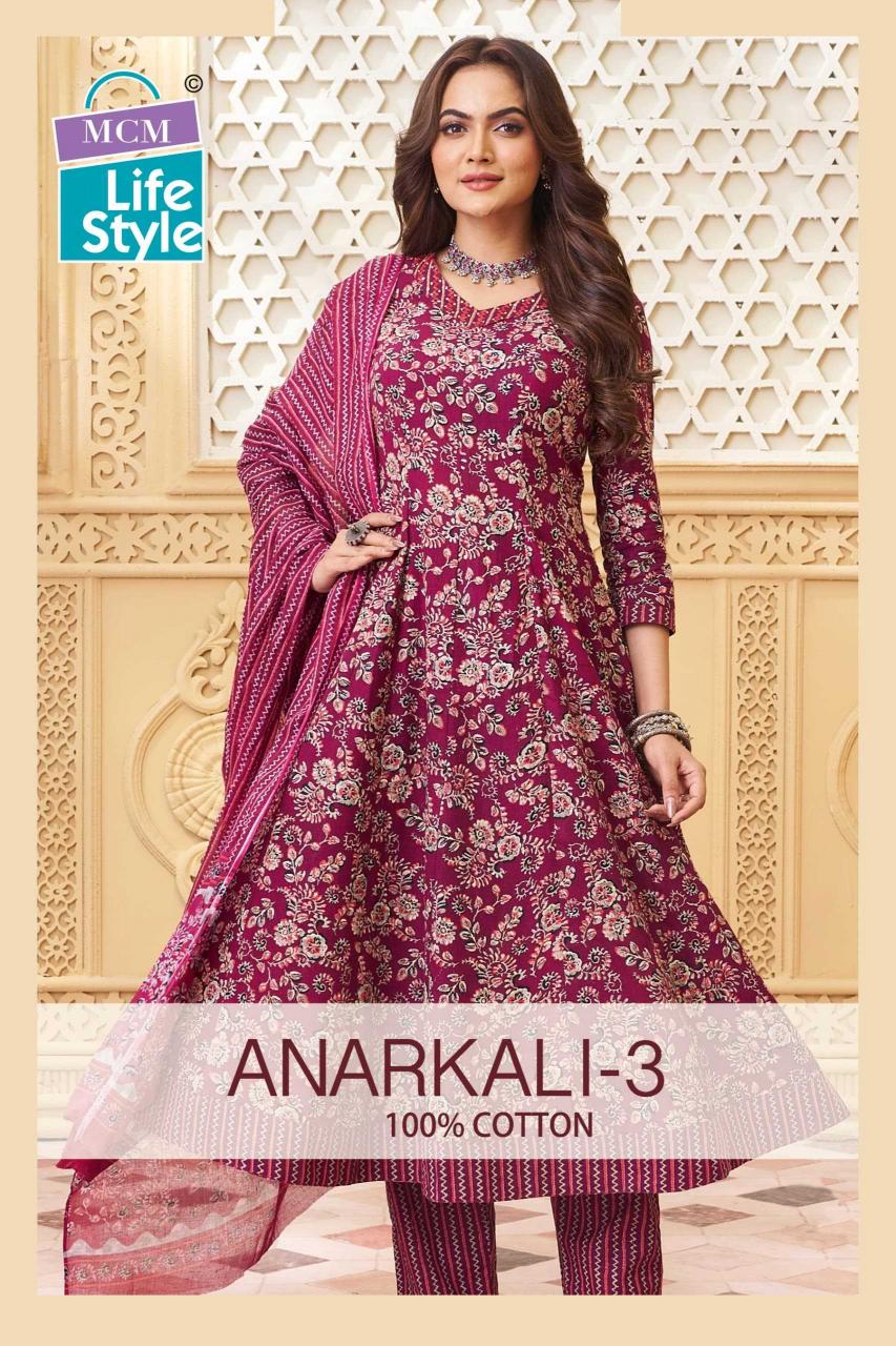 MCM LIFESTYLE ANARKALI VOL 3 Series 306-315 Cotton Classic Wholesale Readymade Churidar Suit in Surat