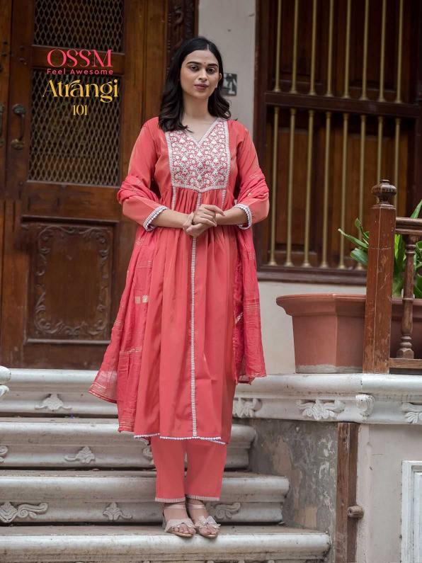 OSSM Atrangi Series 101 to 104 Viscose Roman Simmer Wholesale Readymade Suits in Surat