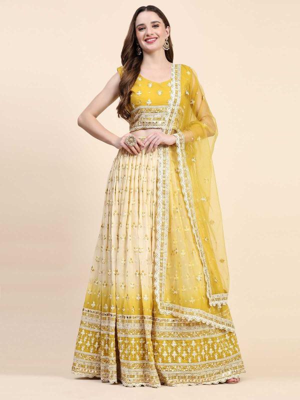 PR C1971 Viscose Georgette Lakhnavi Work , Wholesale Readymade Lehenga in Surat