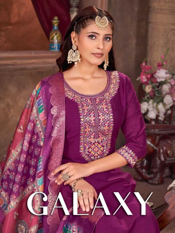 PR Galaxy Series 1001 to 1004 Vichitra Silk Wholesale Readymade Churidar Suits in Surat