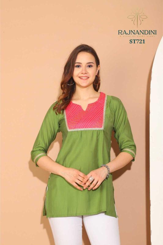 Rajnandini Kiara Series 716-722 Roman Silk Readymade Wholesale Tunic Kurtis in Surat