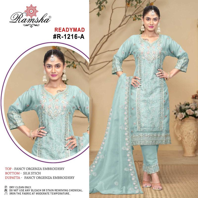 Ramsha 1216NX Organza Embroidery Work Wholesale Readymade Pakistani Suit Premium Collection from Surat