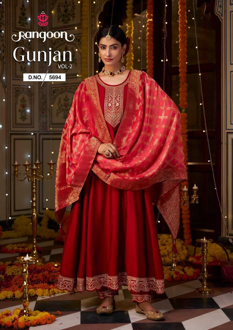 Rangoon Gunjan Vol 2 Series 5691-5696 Silk Anarkali Style Wholesale Readymade Salwar Kameez Premium Collection from Surat