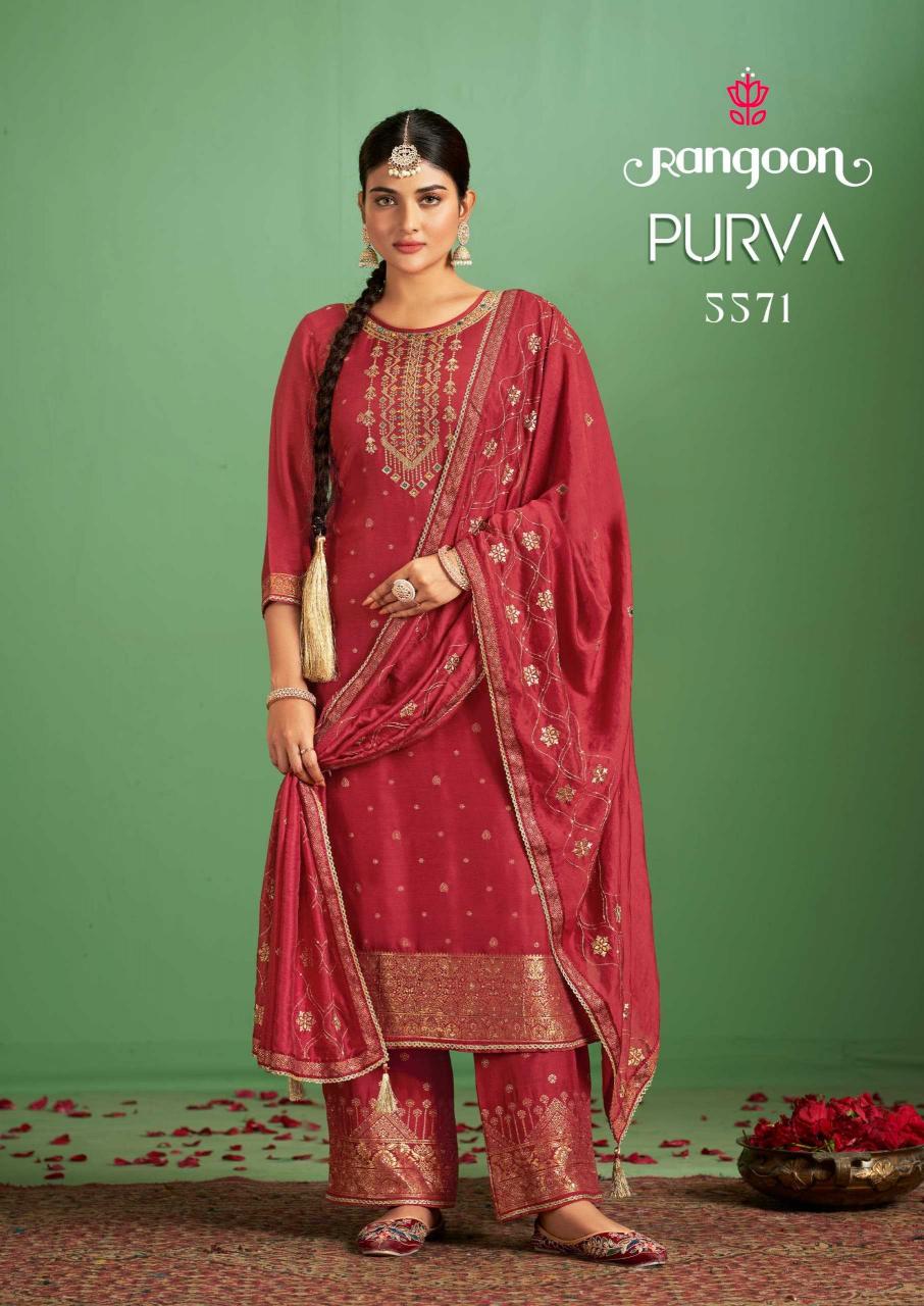 Rangoon Purva Series 5571 to 5574 Muslin Jacquard Wholesale Readymade Salwar Kameez in Surat