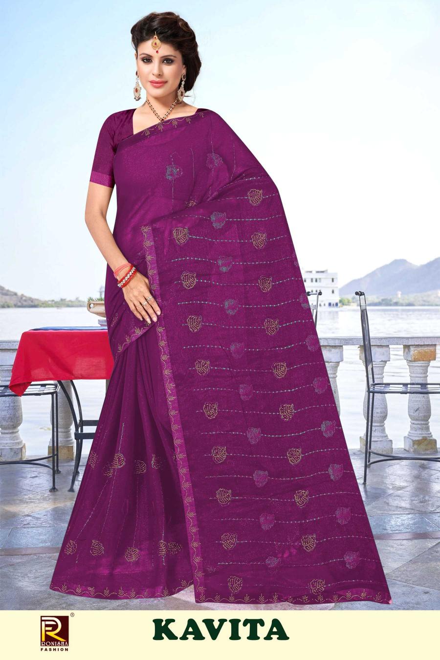 RANJNA SAREE KAVITA CHIFFON SIROSKI DIAMOND WORK WHOLESALE SAREE IN SURAT