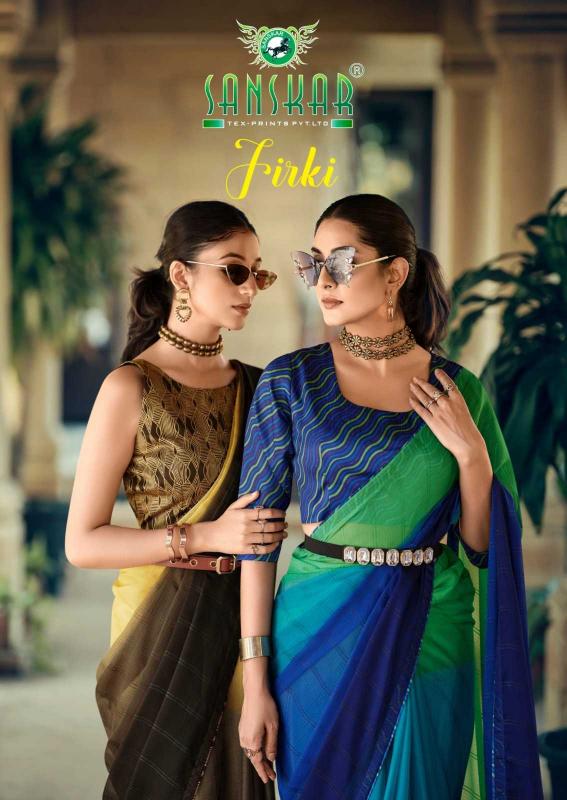 Sanskar Tex Prints Firki Series 1001 to 1008 Chiffon Weaving Pattern Trendy Wholesale Sarees in Sura