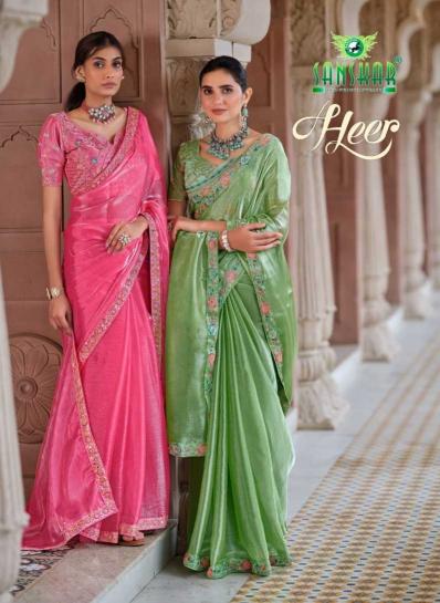 Sanskar Tex Prints Heer Series 1001-1006 Fancy Chiffon Wholesale Sarees with Stitch Blouse in Surat