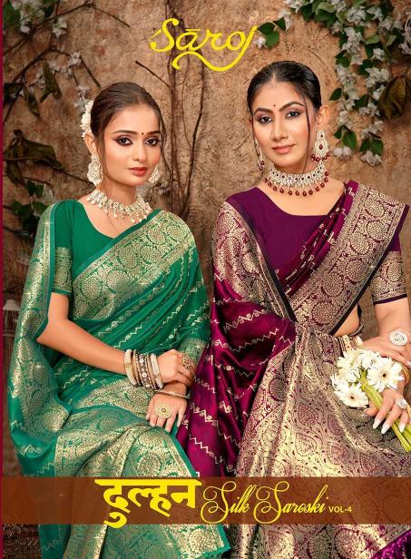 SAROJ DULHAN SWAROVSKI Vol. 4 Series 1001-1006 50x600 Silk Wholesale Sarees - Premium Collection in Surat