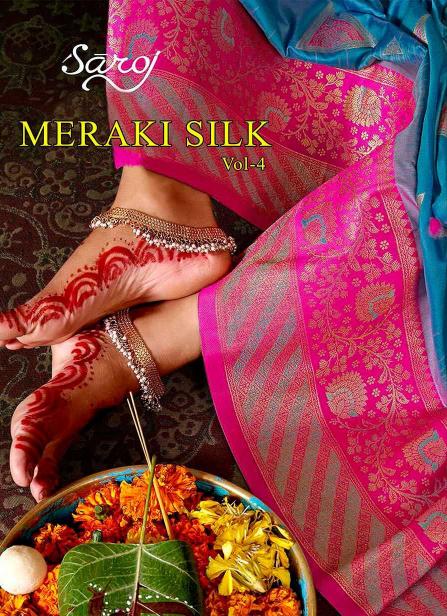 Saroj Meraki Silk Vol. 4 Series 1001 To 1007 Silk  Wholesale Copper Sarees in Surat