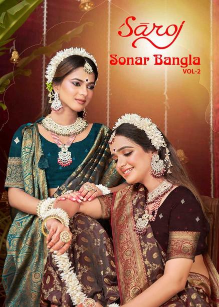 Saroj Sonar Bangla Vol.2 Series 1001-1006 Pure Sattin Silk Wholesale Sarees in Surat