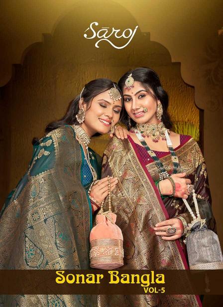 Saroj Sonar Bangla Vol.5 Series 1001-1006 Pure Sattin Silk Wholesale Sarees in Surat