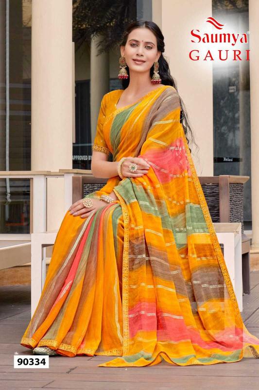 Saumya Gauri Series 90331-90336 Sharmili Chiffon Wholesale Saree with Blouse Premium Collection from Surat