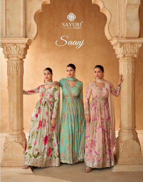 SAYURI DESIGNER SAANJ Series 5643-5645 Chinon Silk Wholesale Readymade Gown Sets in Surat