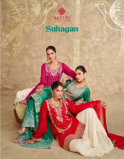 Sayuri Designer Suhagan Series 5668-5670 Chinon Silk Wholesale Readymade Gharara Kurti with Dupatta in Surat