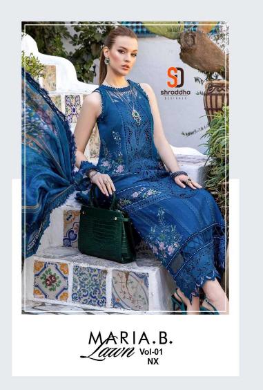 Shraddha Designer Maria.B Lawn Vol 1 NX Series 1001-1004 Cotton Wholesale Embroidery Suits in Surat