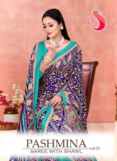 Silk Villa Pashmina Saree with Shawl Vol 31 Series 34001-34009 Winter Special Pashmina Sarees in Surat