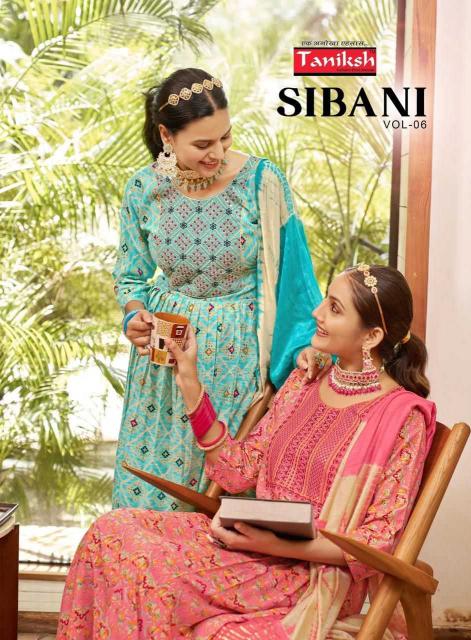 Taniksh Sibani Vol 6 Series 6001-6008 Rayon Print readymade Wholesale Anarkali Gheera Style Suit in Surat