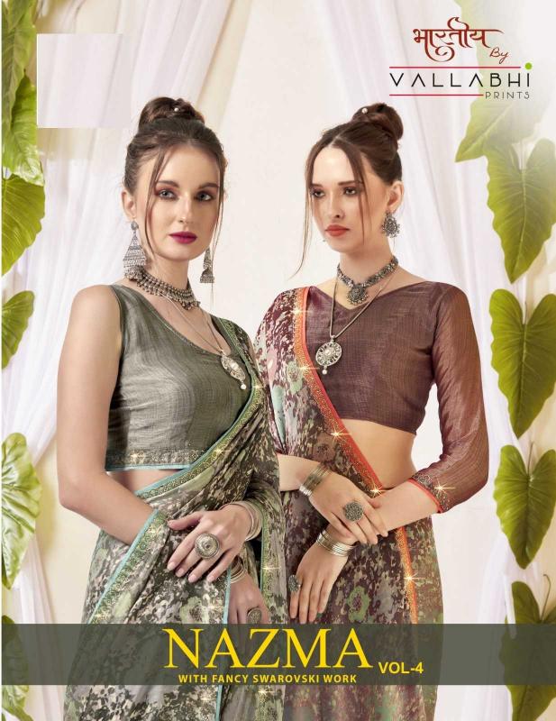 Vallabhi Nazma Vol 4 Series 30591-30596 Swarovski Work Floral Print Wholesale Sarees in Surat