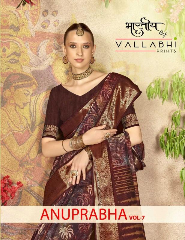 Vallabhi Prints Anuprabha Vol 7 Series 30061-30066 Unique Colours Wholesale Linen Saree Premium Collection from Surat