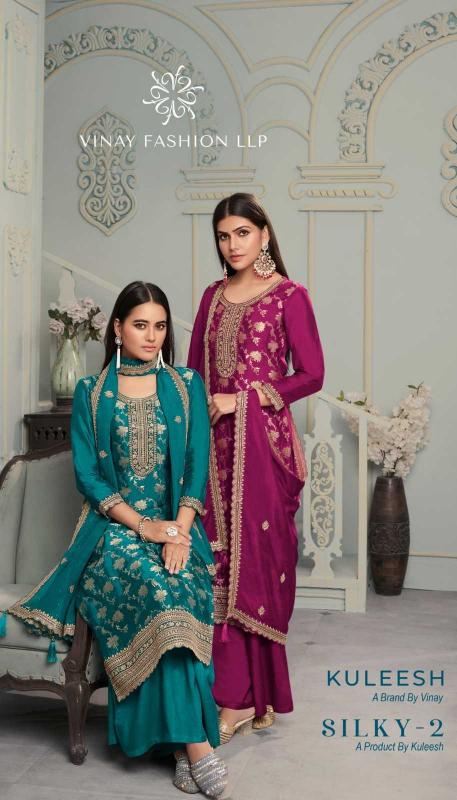 Vinay Kuleesh Silky Vol 2 Series 70081-70084 Silk Jacquard Traditional Wear Wholesale Salwar Kameez in Surat