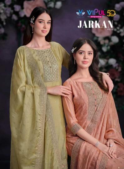 Vipul Fashion Jarkan Vol 5 Series 5801-5805 Stylish Shimmer Organza Wholesale Salwar Suits in Surat