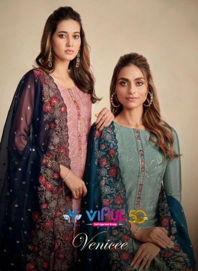 Vipul Fashion Venicee Series 5581-5586 Embroidery Work Chinon Wholesale Salwar Kameez in Surat