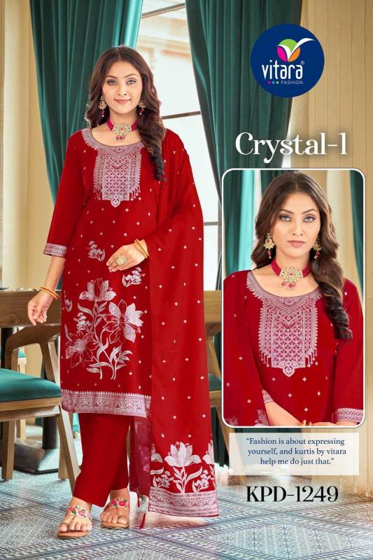 Vitara Fashion Crystal Vol 1 Series 1249 Muslin Weaving Jacquard Readymade wholesale Combo Set Suits in Surat