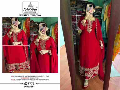 ANAMSA®️ 7773 D.NO.561 Heavy Pure Fox Georgette Embroidered Wholesale Salwar Kameez in Sura