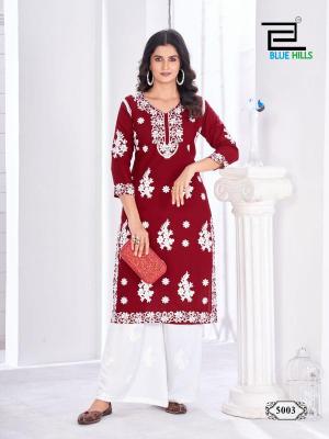 blue hills victoria vol 5 series 5001-5006 14 kg Rayon with work Wholesale kurti in Surat