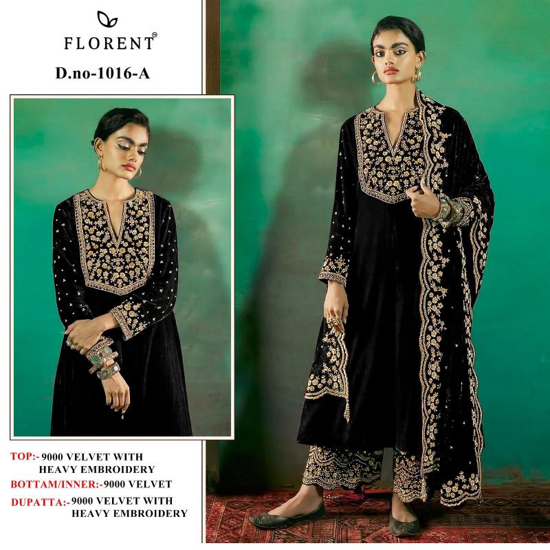 Florent™️ D No-1016 ABCD 9000 Velvet Heavy Embroidery Wholesale Salwar Kameez in Surat