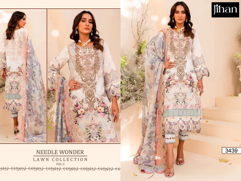 Jihan Needle Wonder Lawn Collection Vol-3 Pure Cotton Embroidery Wholesale Salwar Kameez in Surat