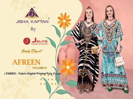 JISHA KAFTAN AFREEN KAFTAN VOL 9 series 165-172 Polyester Crepe Wholesale kurti in Surat