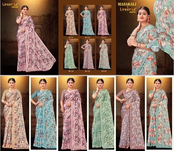 lifestyle masakkali SERIES 36121-36126 fancy Wholesale Saree in Surat