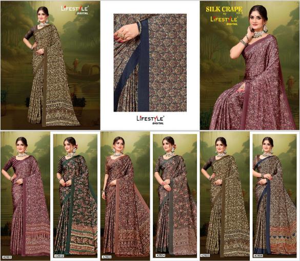 lifestyle silk crape vol 4 SERIES 42801-42806 fancy Wholesale Saree in Surat