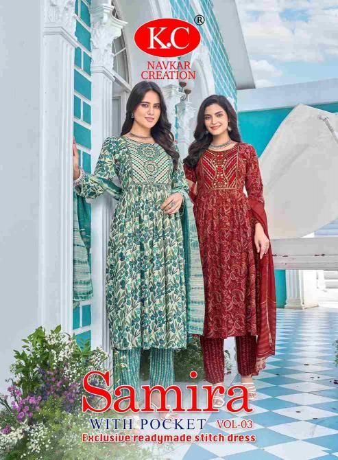 NAVKAR SAMIRA VOL-3 SERIES 3001 TO 3008 Capsule Foil Print Wholesale ReadyMade Salwar Kameez in Surat