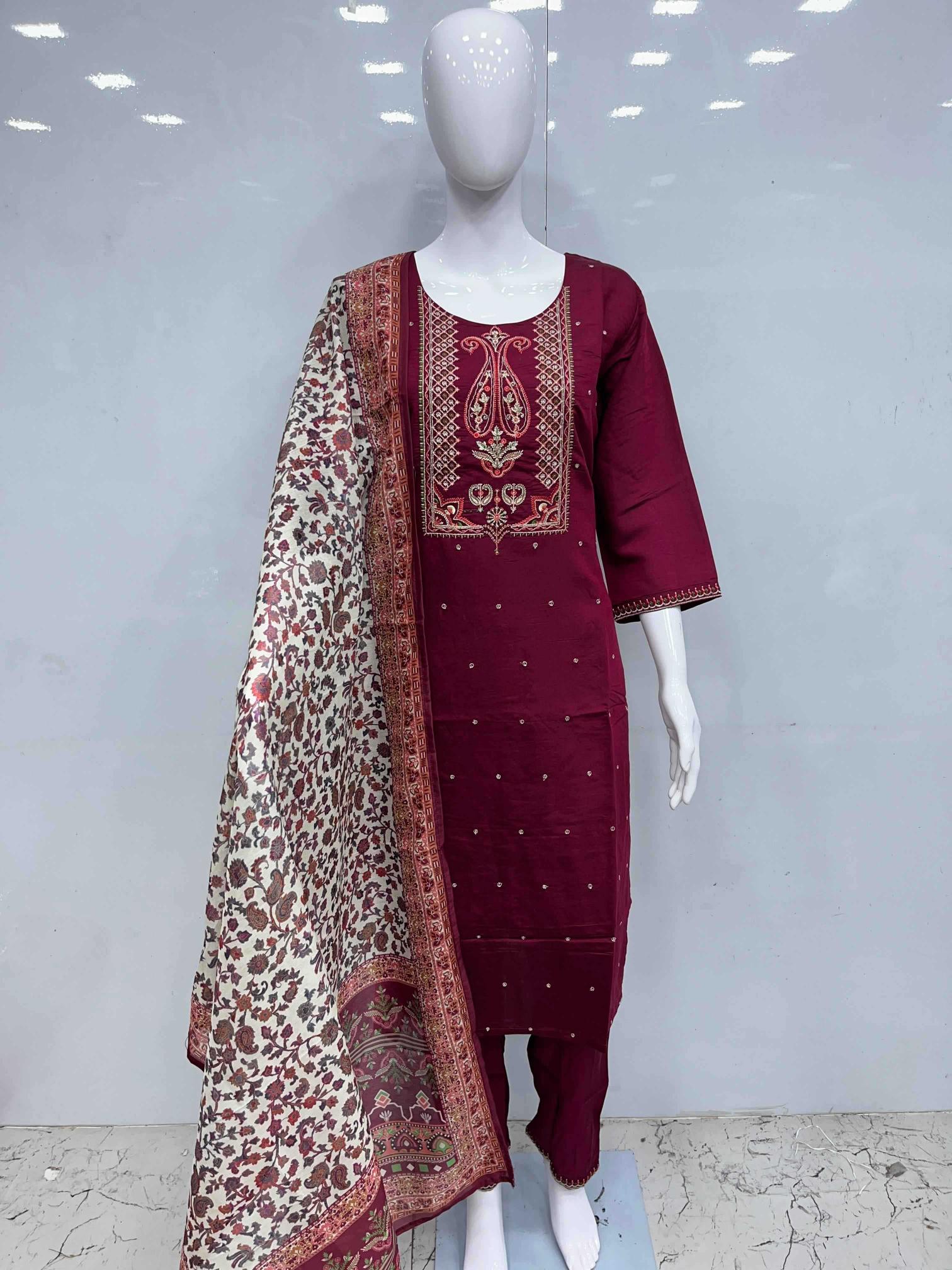 pr roman kashmiri embroidery roman silk Wholesale Salwar Kameez in Surat