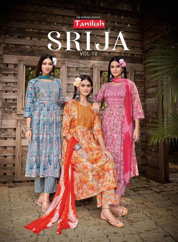 TANIKSH SRIJA VOL 10 SERIES 10001 TO 10008 Rayon Print Wholesale Readymade Salwar Kameez in Surat