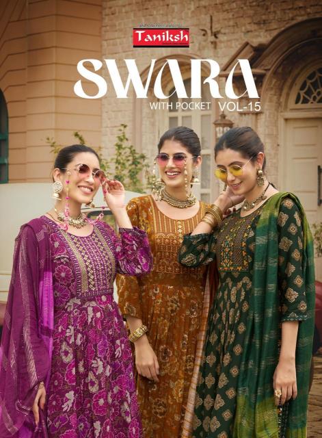 TANIKSH SWARA VOL 15 SERIES 15001 TO 15008 Capsule Rayon Print with Embroidery Work Wholesale Readymade Salwar Kameez in Surat