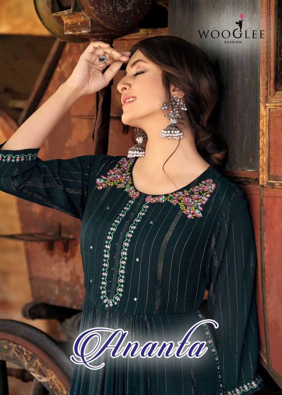 wooglee ananta series 4001-4004 Wrinkle Rayon designer Wholesale kurti in Surat