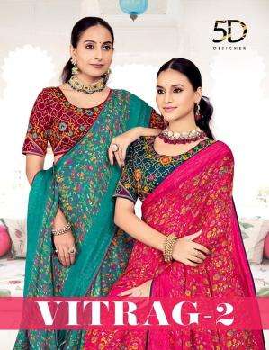 5d designer vitrag vol 2 series 42005-42010 MAKHMALI MOSS Wholesale Saree in Surat