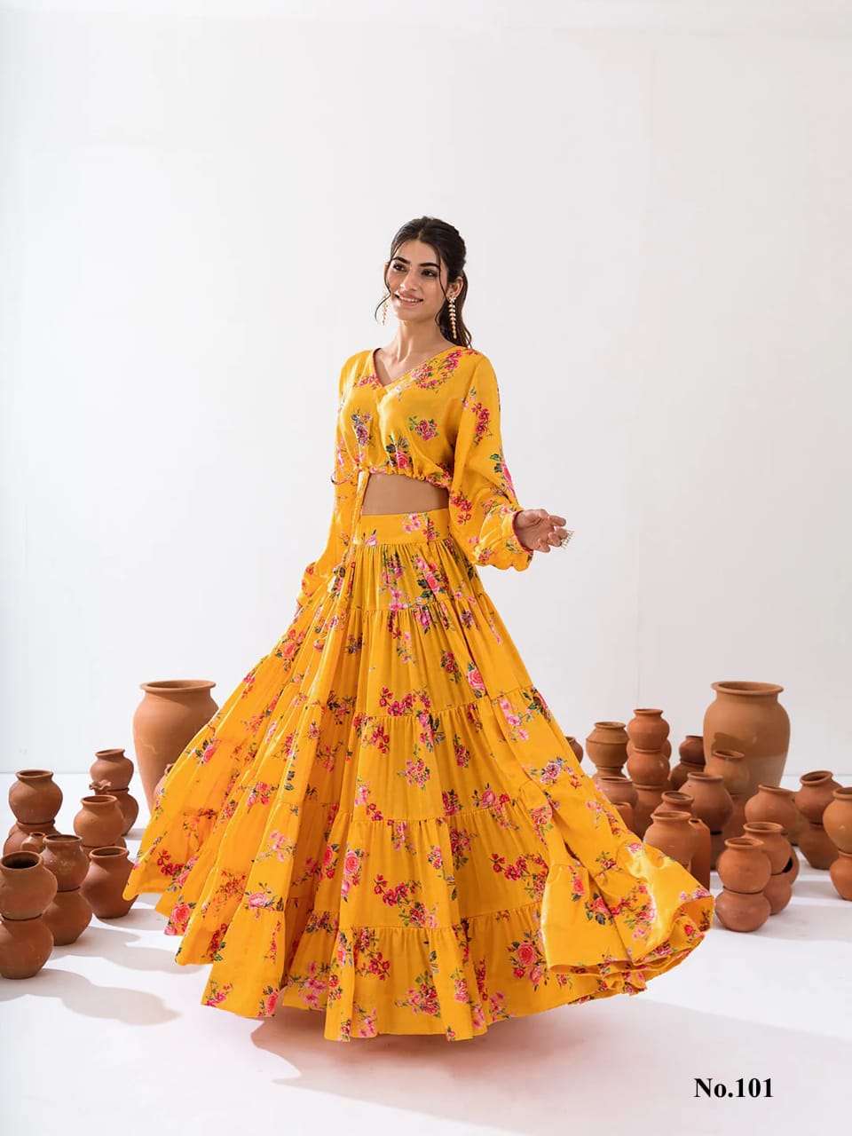 Airtex Chinon Long Floral Wholesale Crop Top Lehenga in Surat – Elegant & Trendy Collection