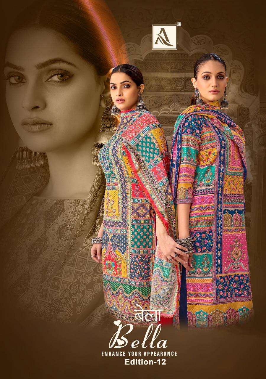 alok suit bella vol 12 series 1692001-1692006 Pure Maslin wholesale salwar kameez in surat