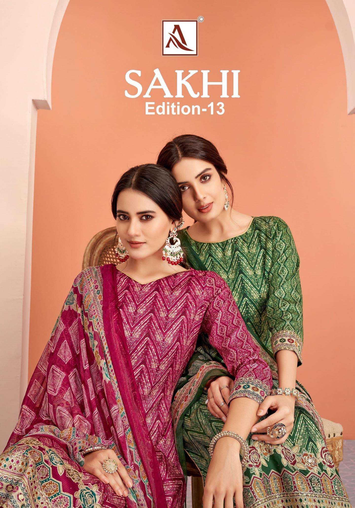 alok suit sakhi vol 13 series 1546001-1546006 Pure Zam wholesale salwar kameez in surat