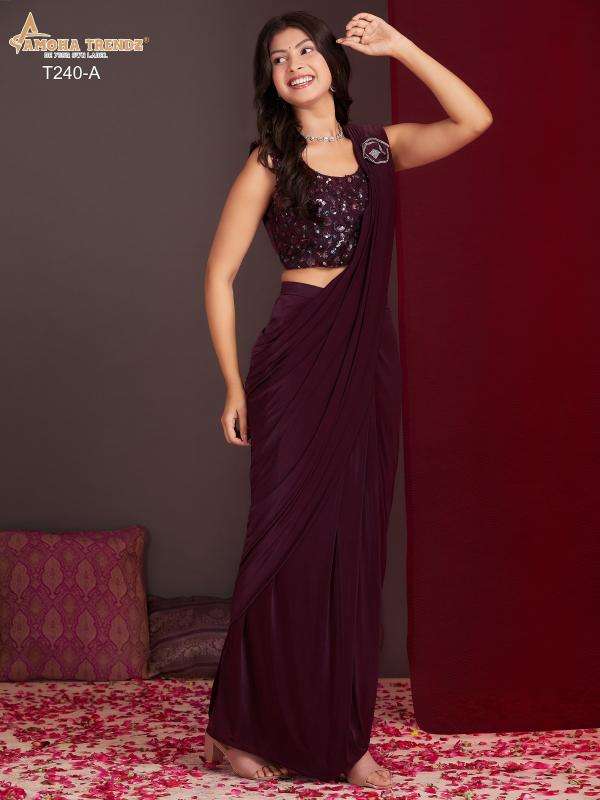 amoha trendz t240 latest ambellished liva-silk ready to wear saree