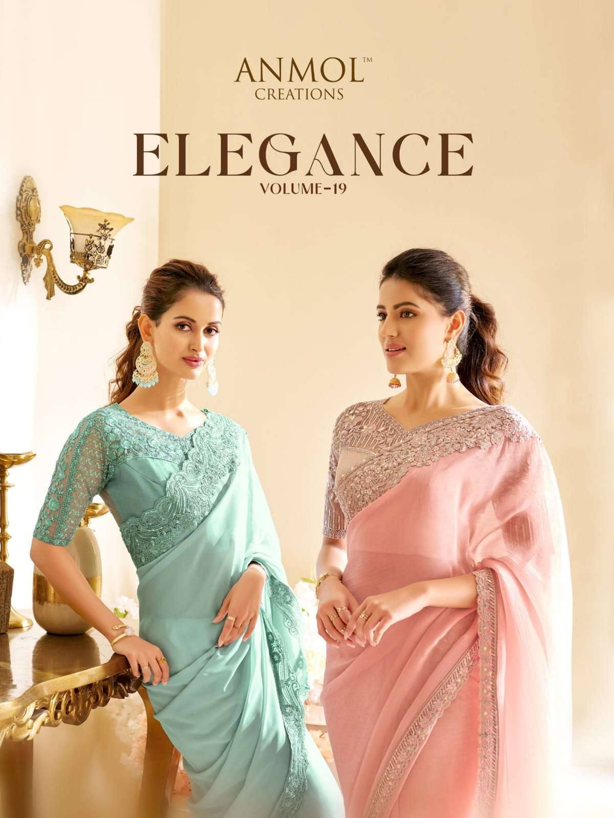 Anmol Elegance Vol 19 Series 14001-14016 Georgette Silk Shimmer Saree Wholesale Sarees in Surat