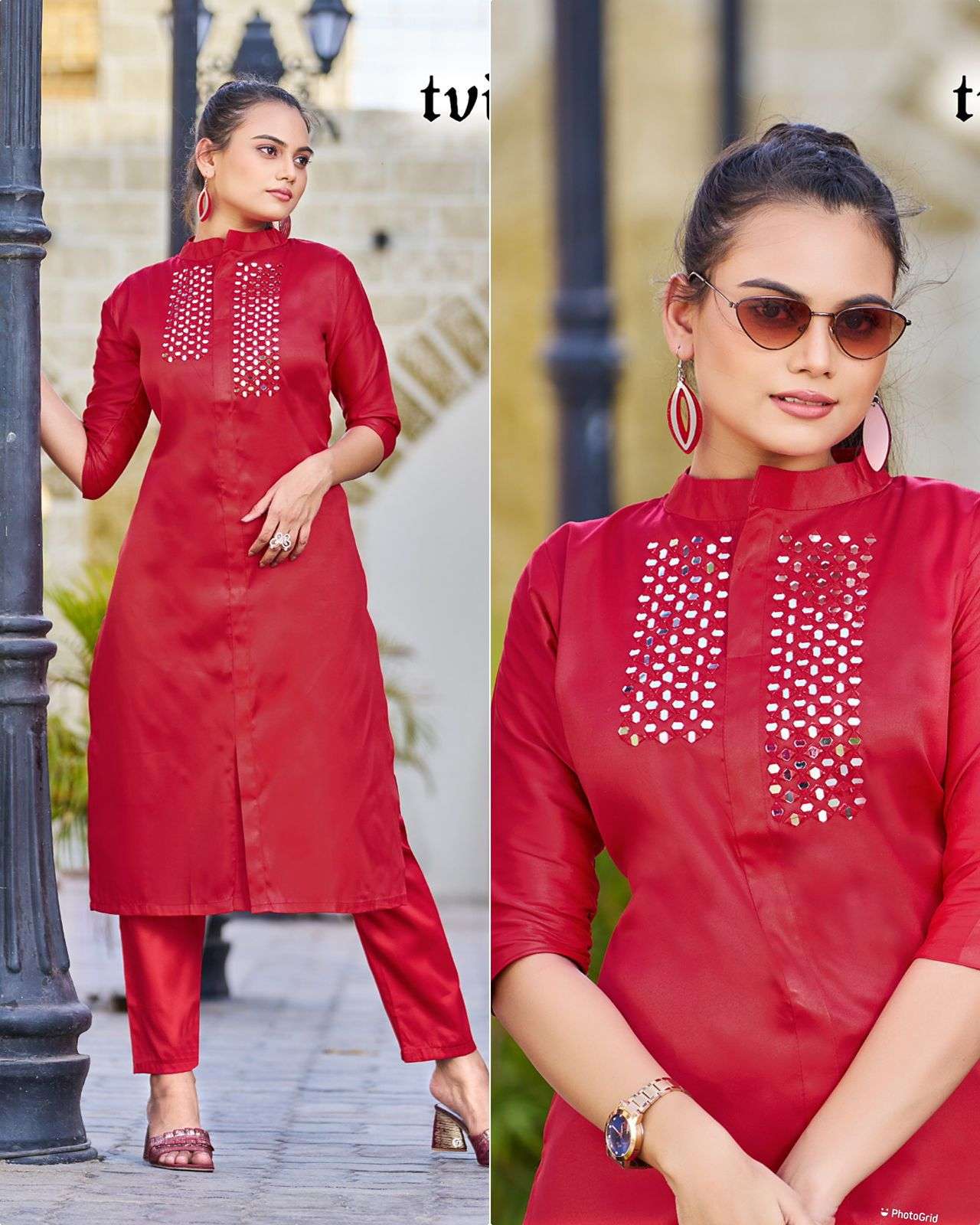 Cotton Satin Kurti with Real Mirror Handwork Readymade Wholesale Kurtis in Surat