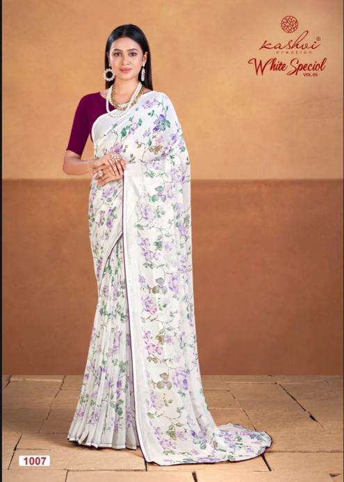 kashvi white special vol 5 series 1001-1008 GEORGETTE wholesale saree in surat 