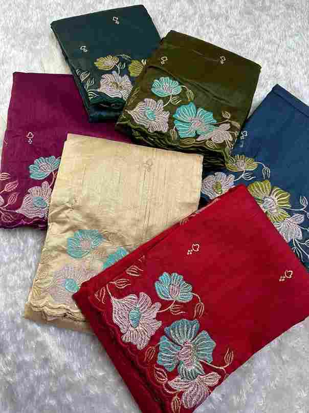 Mahilamood Pure Tussar Silk Saree with Fancy Embroidery Work Premium Wholesale Sarees in Surat